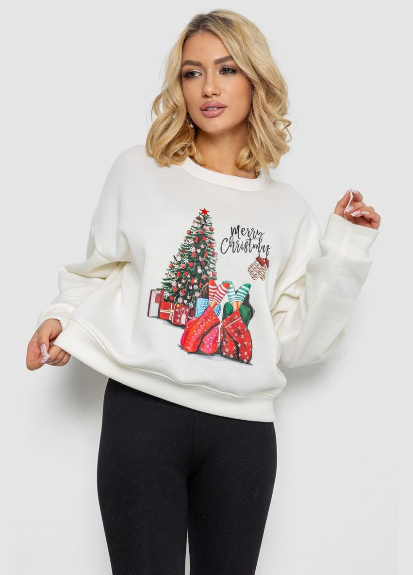 Молочный батник женский на флисе с новогодним принтом, Ager (317448315)