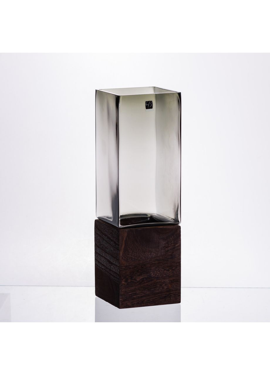 Скляна декоративна ваза квадратна, стильна ваза скло з деревом для квітів прозора HP-32-7 Yiwu (370801074)