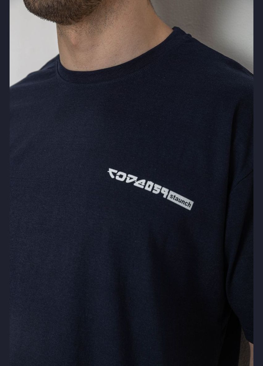 Темно-синя футболка чоловіча з принтом темно-синя розмір l (sku_244r2127) з коротким рукавом No Brand