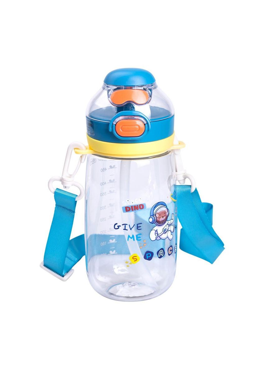 Бутылка для воды детская 550 мл с ремешком и трубочкой для спорта и школы 20 см Синяя HP-14-45BL Yiwu (370974134)