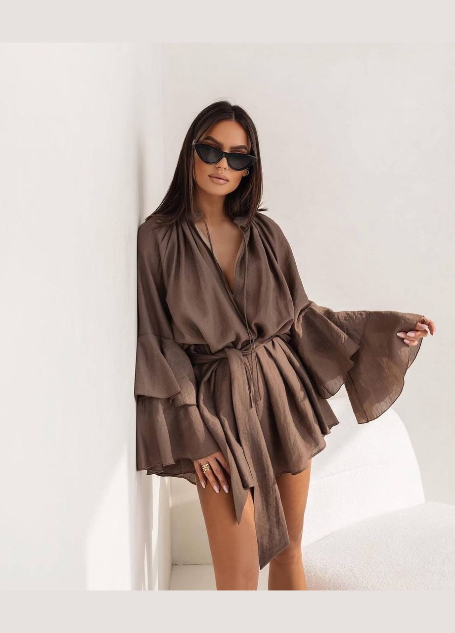 Коричнева повсякденний, святковий, коктейльна сукня кльош Україна однотонна