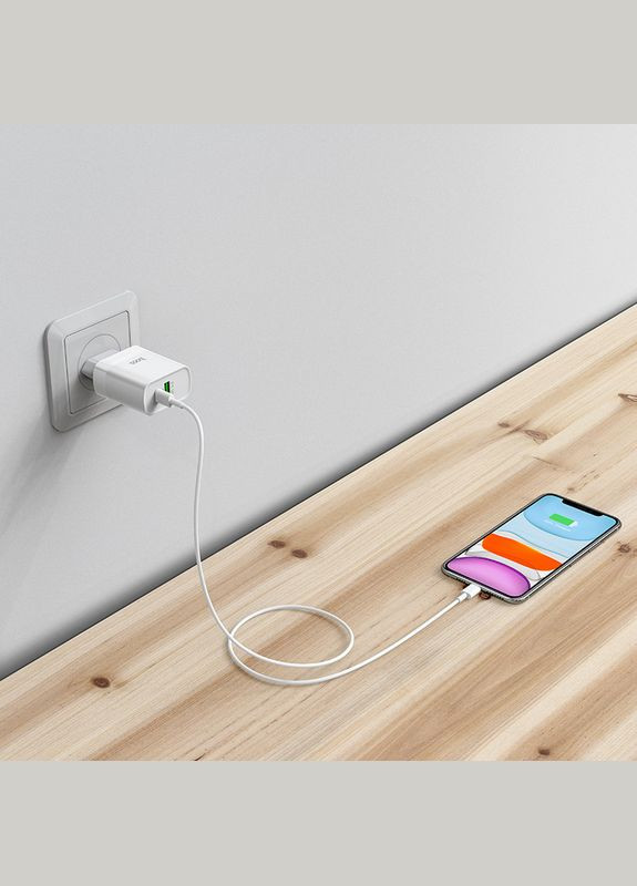 Зарядний пристрій для телефону з швидкою зарядкою Rapido C80A |1USB/1Type-C, 3.1A/20W, QC/PD| Білий Hoco (337350640)