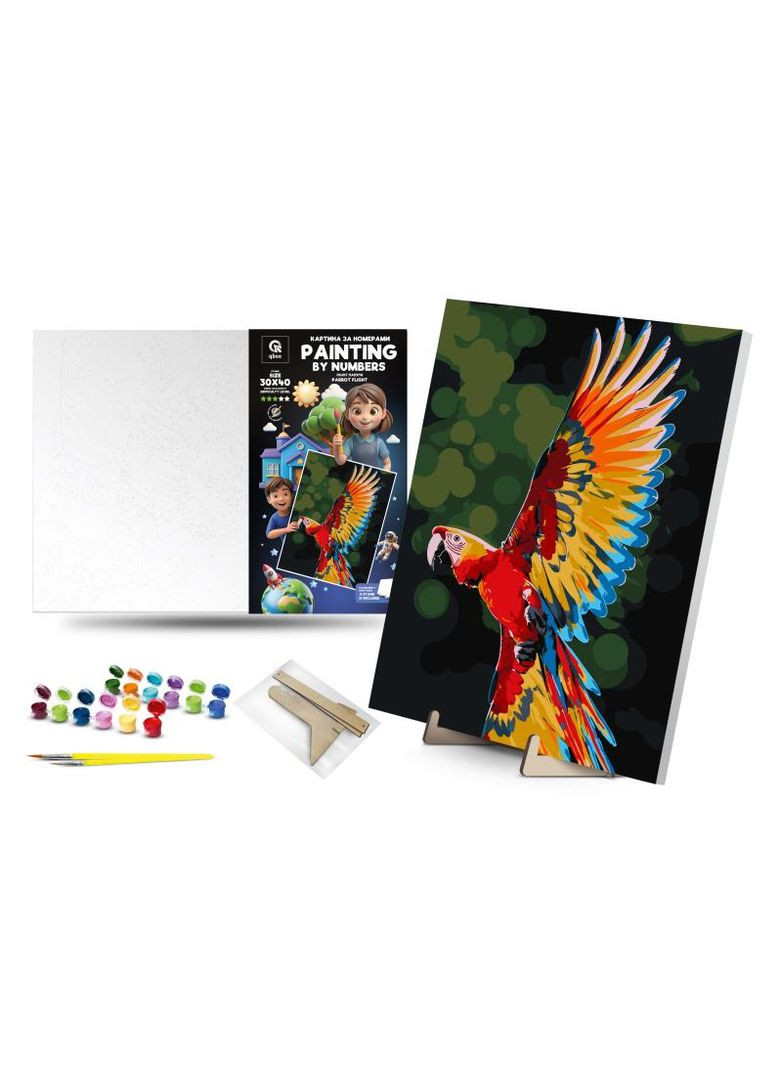 Набір для розпису по номерах 30х40 см QB900-085 "Політ Папуги" з дерев'яною підставкою qbee (368709311)