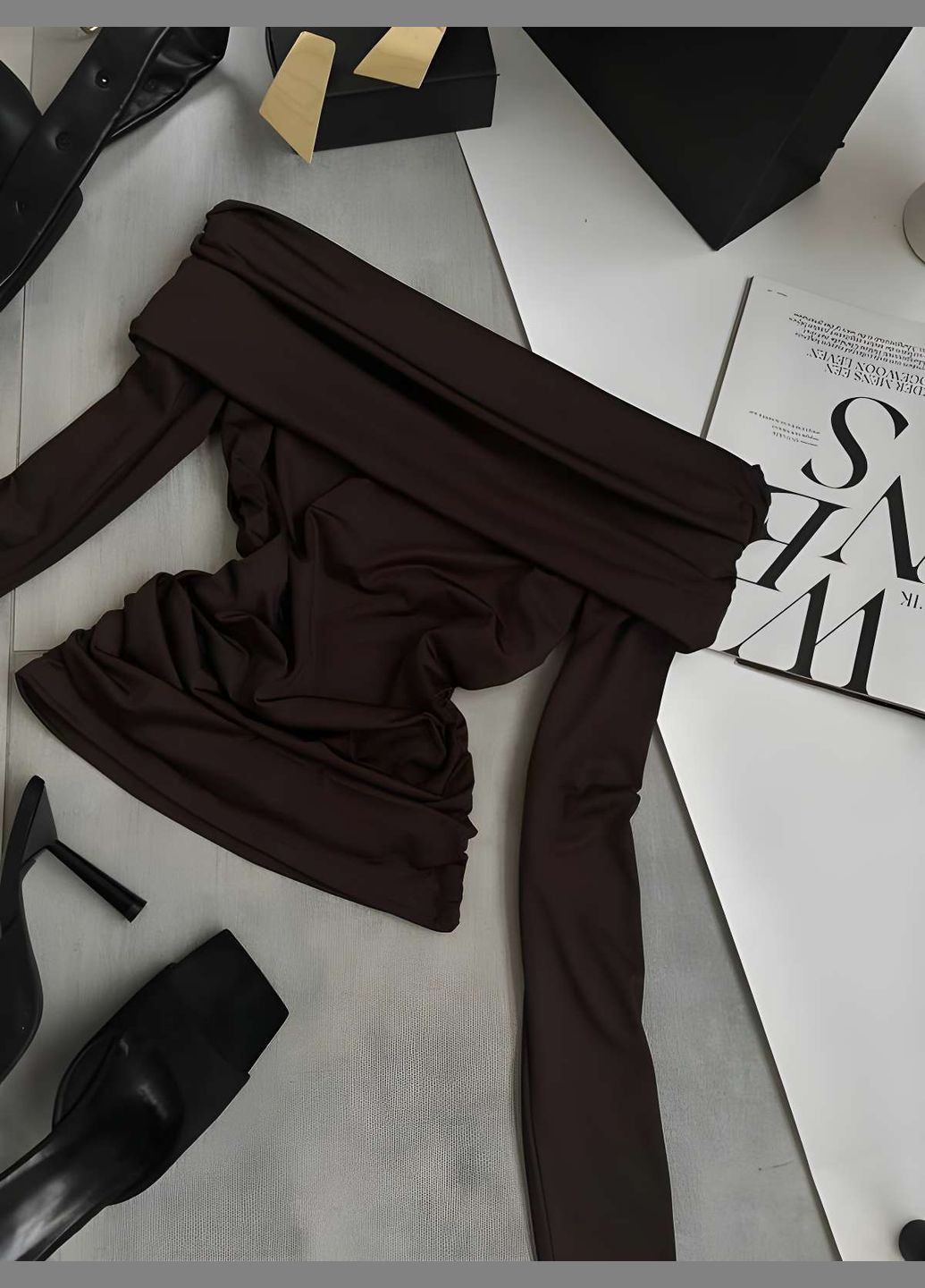 Коричневая женский базовый черный коричневый лонгслив блуза, блузка шоколадная Україна