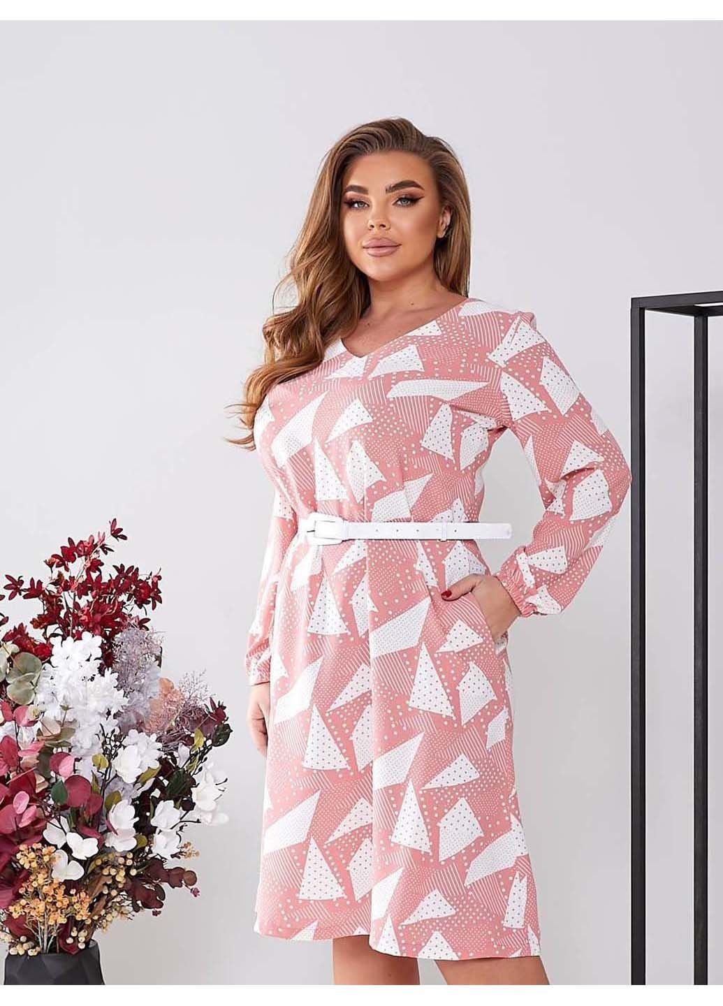 Розовое кэжуал платье Sofia с геометрическим узором