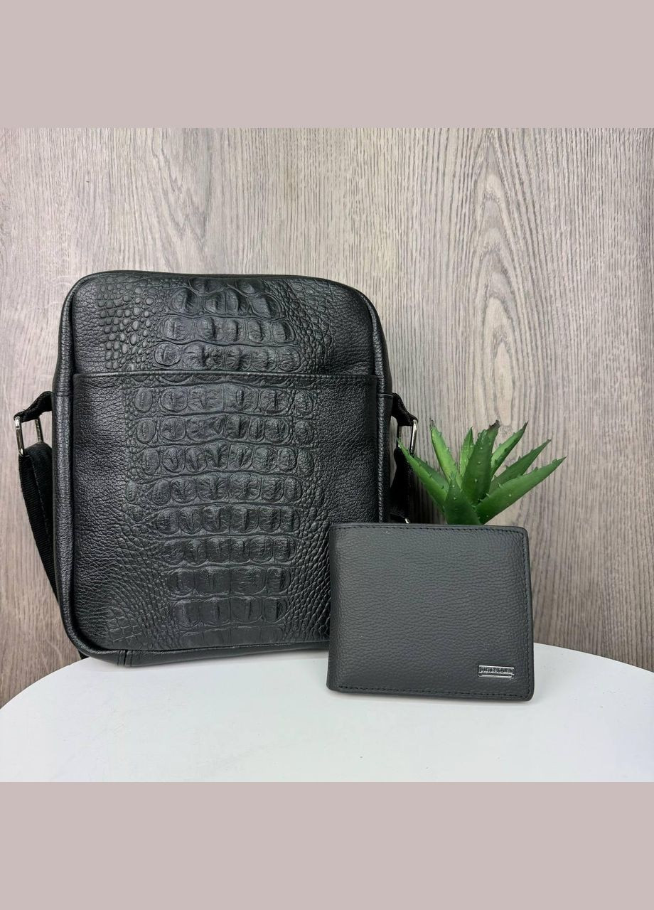 НАБОР! Чоловіча шкіряна сумка-планшетка + гаманець із натуральної шкіри набір, подарунковий комплект для чоловіка No Brand (334730339)