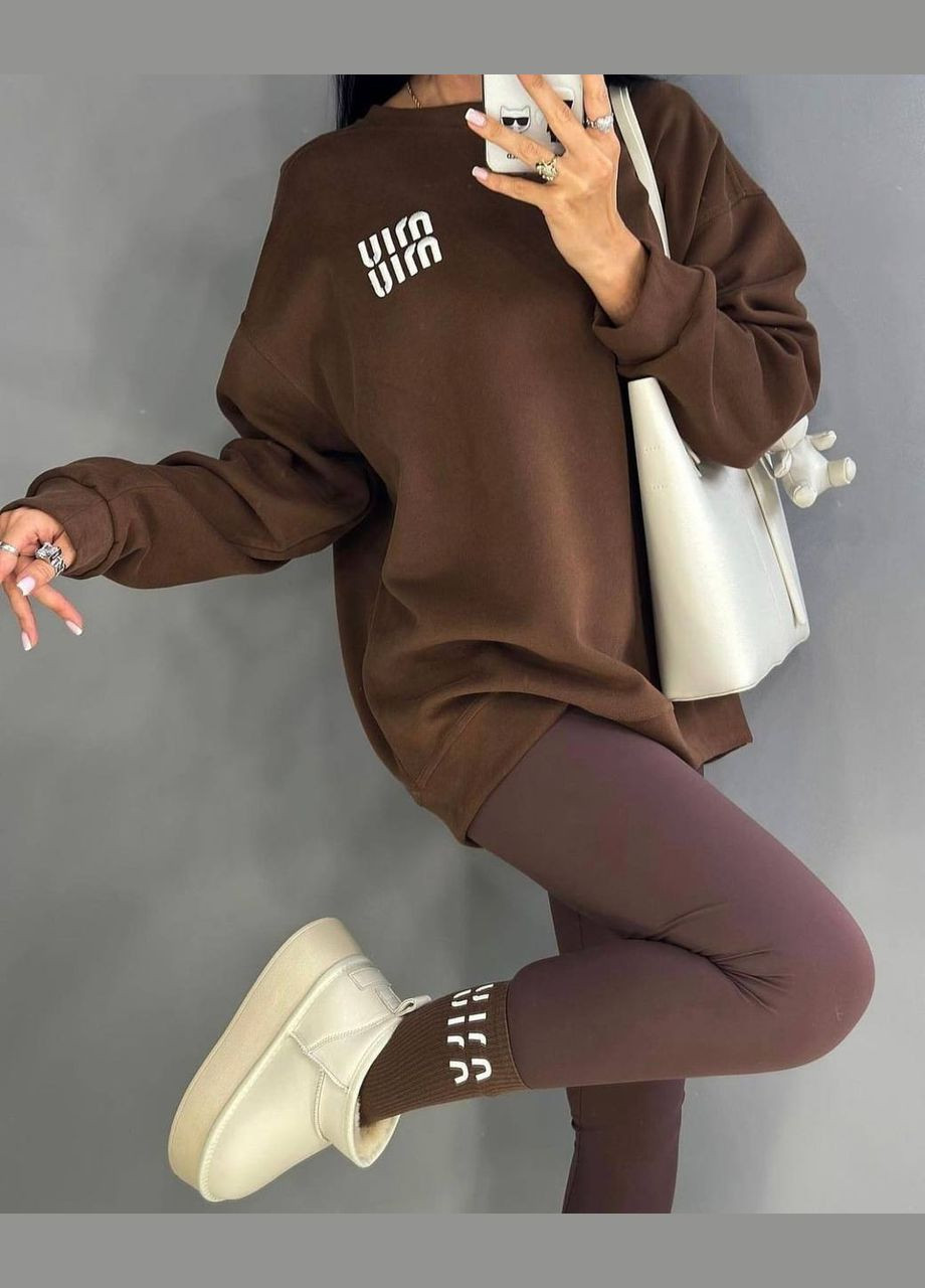 Коричневый женский свитшот+наски FINO Mode надпись без декора (341736529)