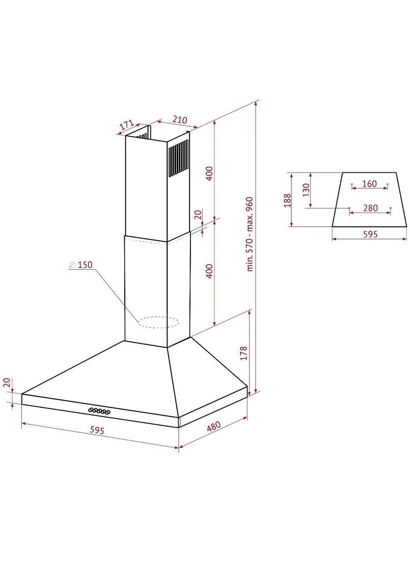 Кухонная вытяжка K 6210 BL 700 LED PERFELLI (396974674)