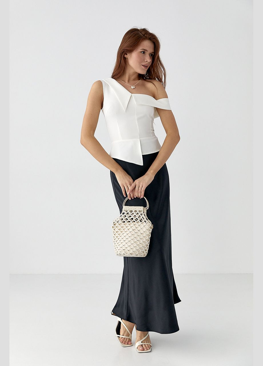 Молочна блузка без рукавів із відкритим плечем Lurex