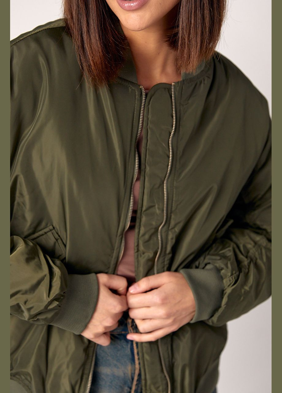 Оливкова (хакі) демісезонна демісезонна куртка жіноча на блискавці - хакі цвет, m (sku_23192) No Brand