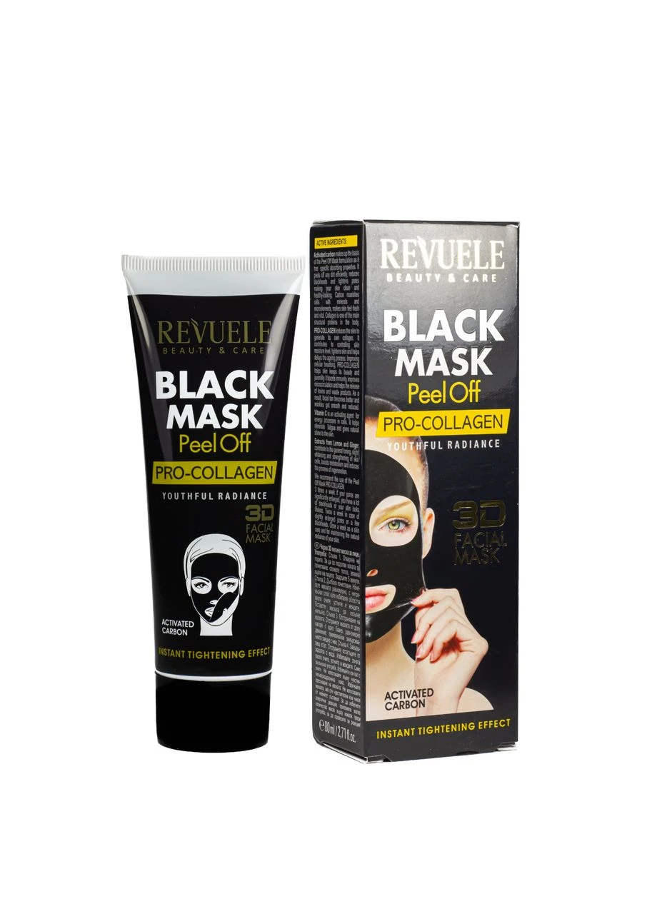Черная маска для лица 3D Facial Peel Off ProCollagen Black Mask с проколлагеном 80 мл REVUELE (302722957)