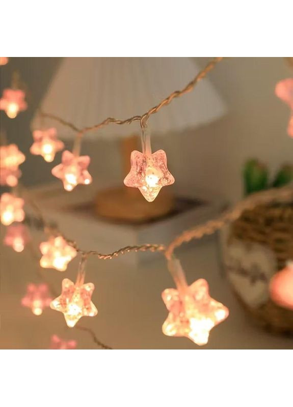 Светодиодная гирлянда на батарейках «Розовые Мерцающие Звездочки» 6 м на 40 лампочек с декоративными звездочками No Brand (370290231)