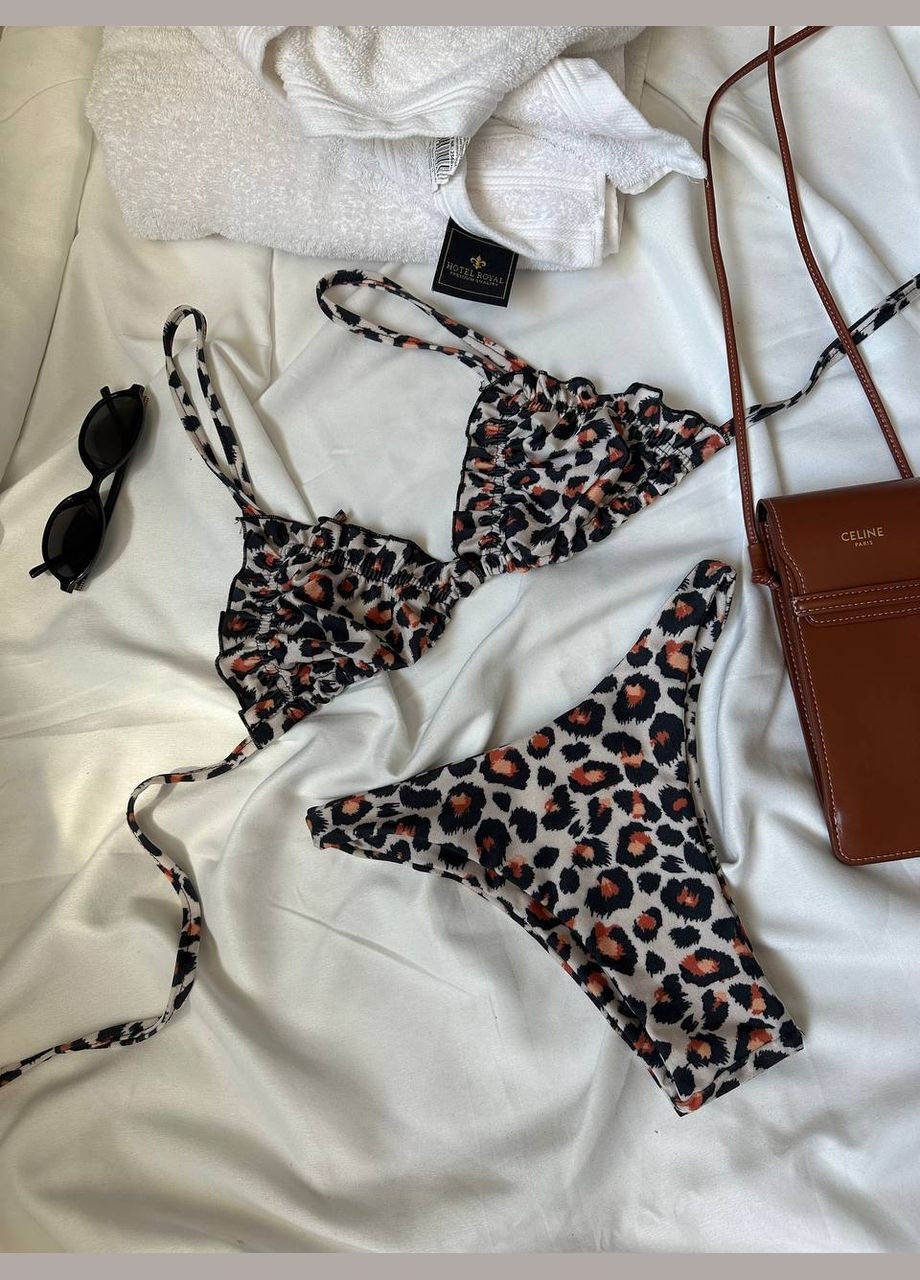 Бежевий літній жіночий леопардовий купальник бікіні No Brand