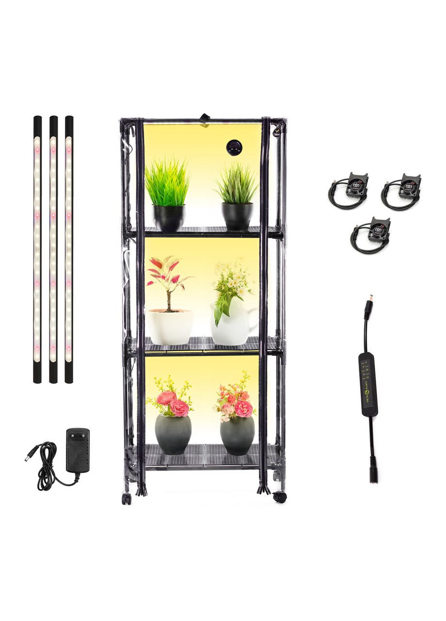 Мини теплица с фито светом для дома Sezam Black Strong на колесиках + 3 вентилятора Metaplant (346535004)