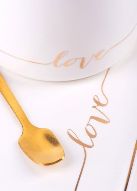 Чашка з блюдцем і ложкою "Love" 200 мл, біла O8030-129Б Olens (305568990)