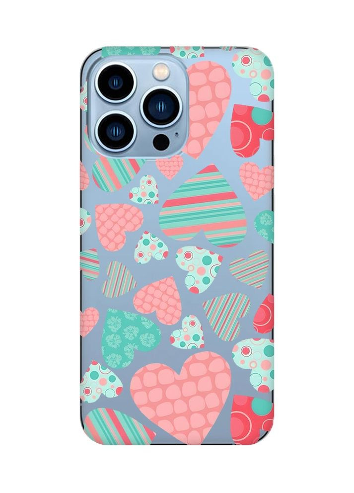 Прозорий чохол на Apple iPhone 13 Pro Max:: Різнокольорові сердечка (принт 334) Creative (360666160)