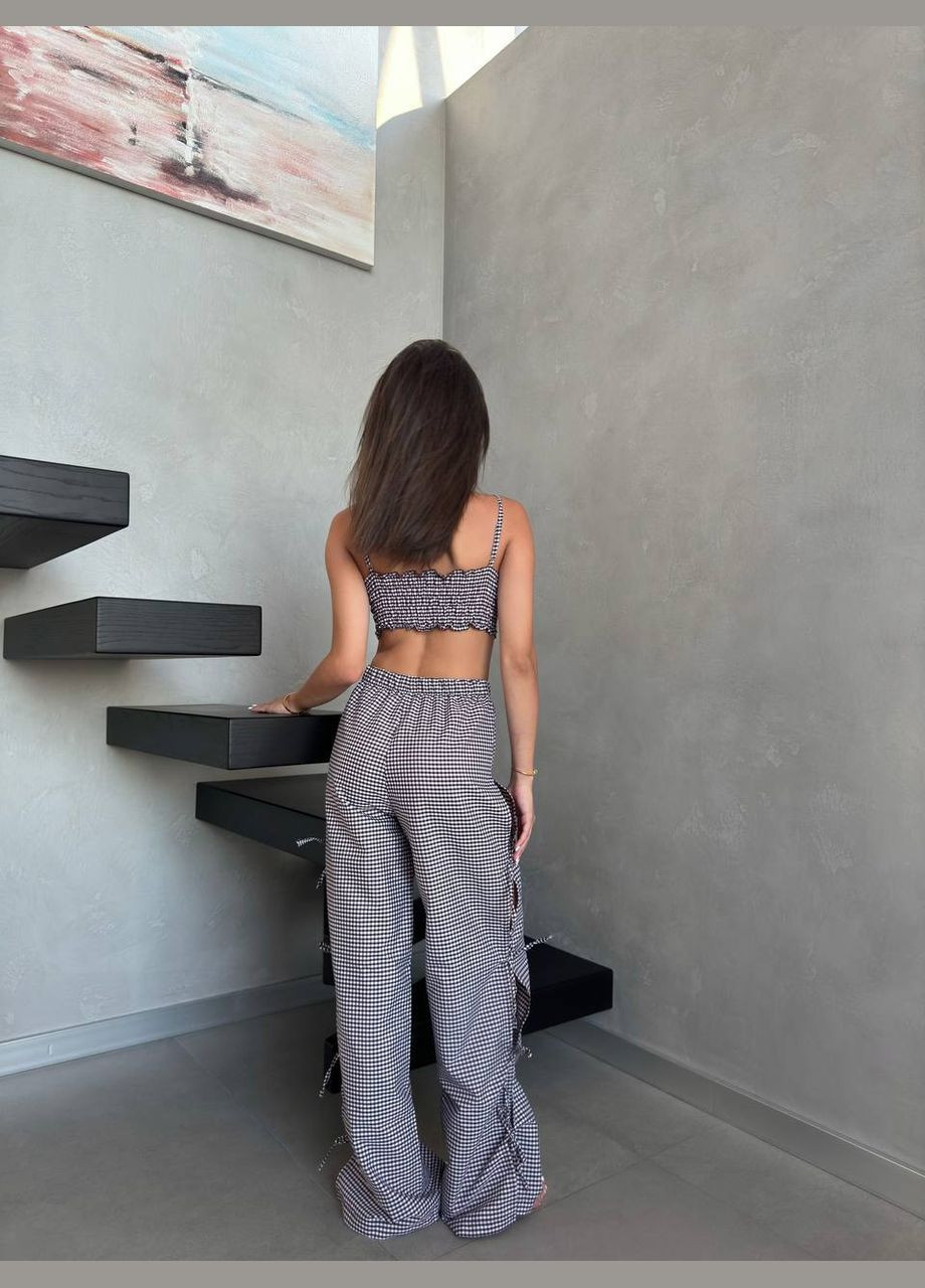 Черная всесезон пижама женская топ + брюки No Brand