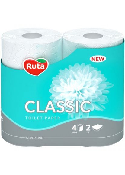 Туалетний папір Classic 2 шари Білий 4 рулони (4820023740044) Ruta classic 2 слоя белая 4 рулона (268141430)