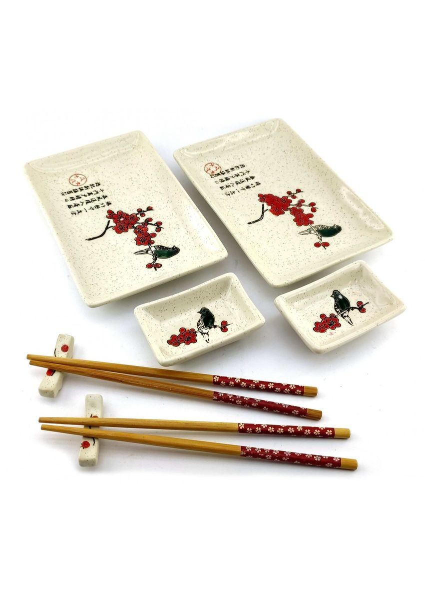 Сервиз для суши 28х28,3х3,5 см 2 персоны Птица на ветке сакуры No Brand (317042006)