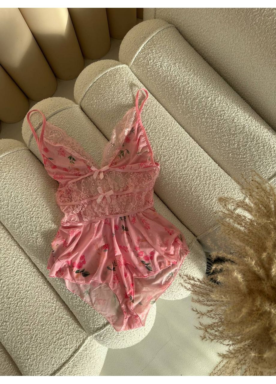 Рожевий мінімайзер жіночий комбінезон | ніжний з мереживом, рожевий Vital-Textile без кісточок поліестер, еластан