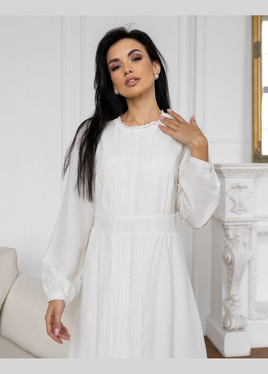 Белое белое платье миди с рукавом 111681 белый No Brand