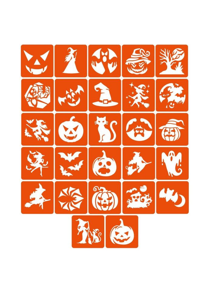 Набор трафаретов для био-тату "Хэллоуин №2" Hallowween-2-27, 27 трафаретов 5х5 см Fresh Tattoo (367970751)
