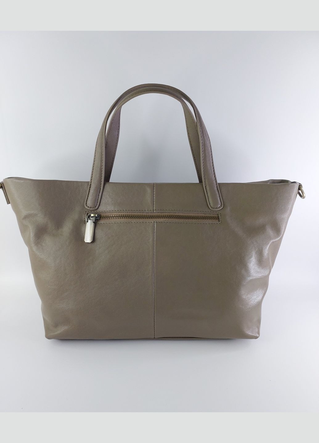 Женская сумка с двумя ручками из натуральной кожи вместительная темно-бежевая No Brand (338627708)