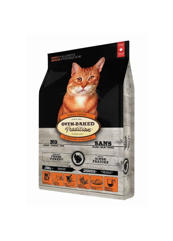 Cухий корм зі свіжим м'ясом індички для котів Turkey Formula Adult Cat - 1,13 кг Oven-Baked Tradition (372850376)
