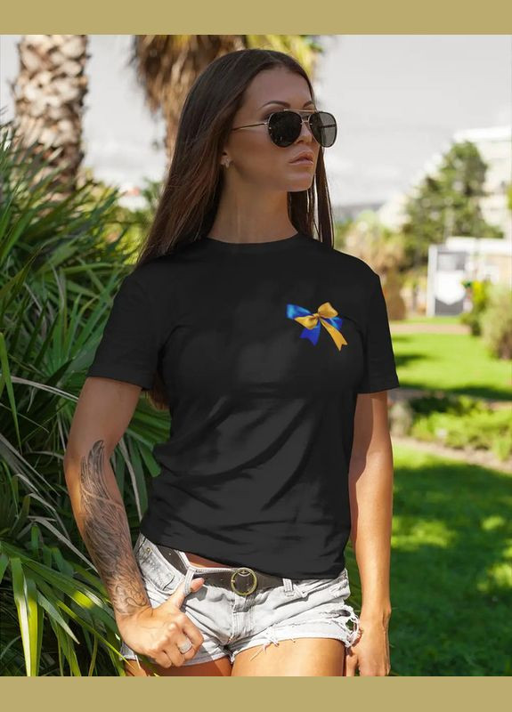 Черная летняя футболка женская патриотическая принтованая xs с коротким рукавом Mishe 11000036