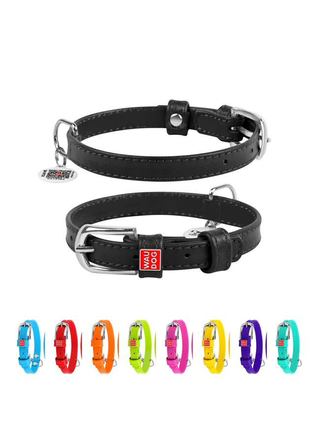 Нашийник для собак шкіряний Glamour з QR паспортом, без прикрас,, Ш 15 мм, Дов 27-36 см чорний WAUDOG (322001408)