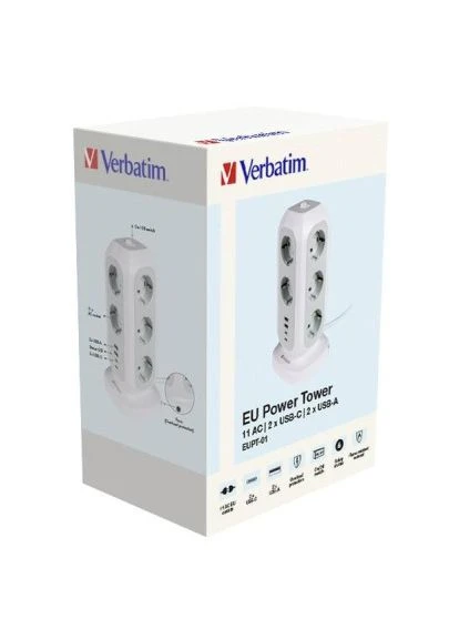 Мережевий фільтр живлення (49547) Verbatim 11 розеток, 2 x USB-C та 2 x USB-A (389991700)