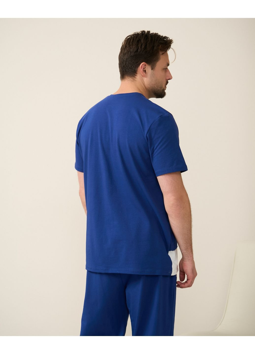 Мужская пижама большого размера, хлопчатобумажная пижама для мужчин батал синие брюки и футболка Nicoletta Піжама чоловіча (363040198)