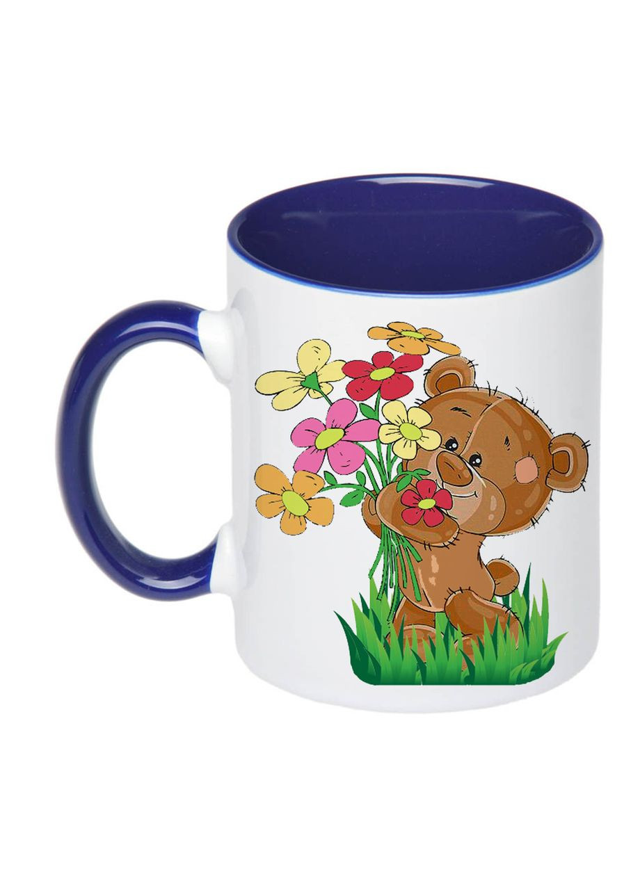 Чашка с мишкой и цветами 330мл (цвет) (18159) No Brand (312487540)