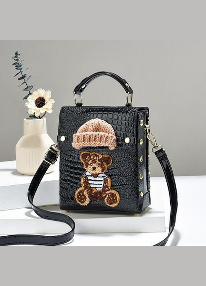 Дитяча лакова міні сумочка з ведмедиком, сумка рептилія з ведмедем чорна OEM (314838736)