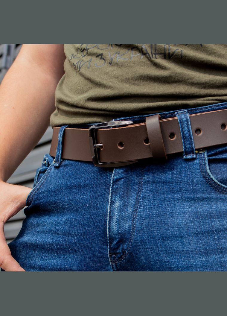 Ремінь шкіряний коричневий з чорною пряжкою SD Leather (357489777)