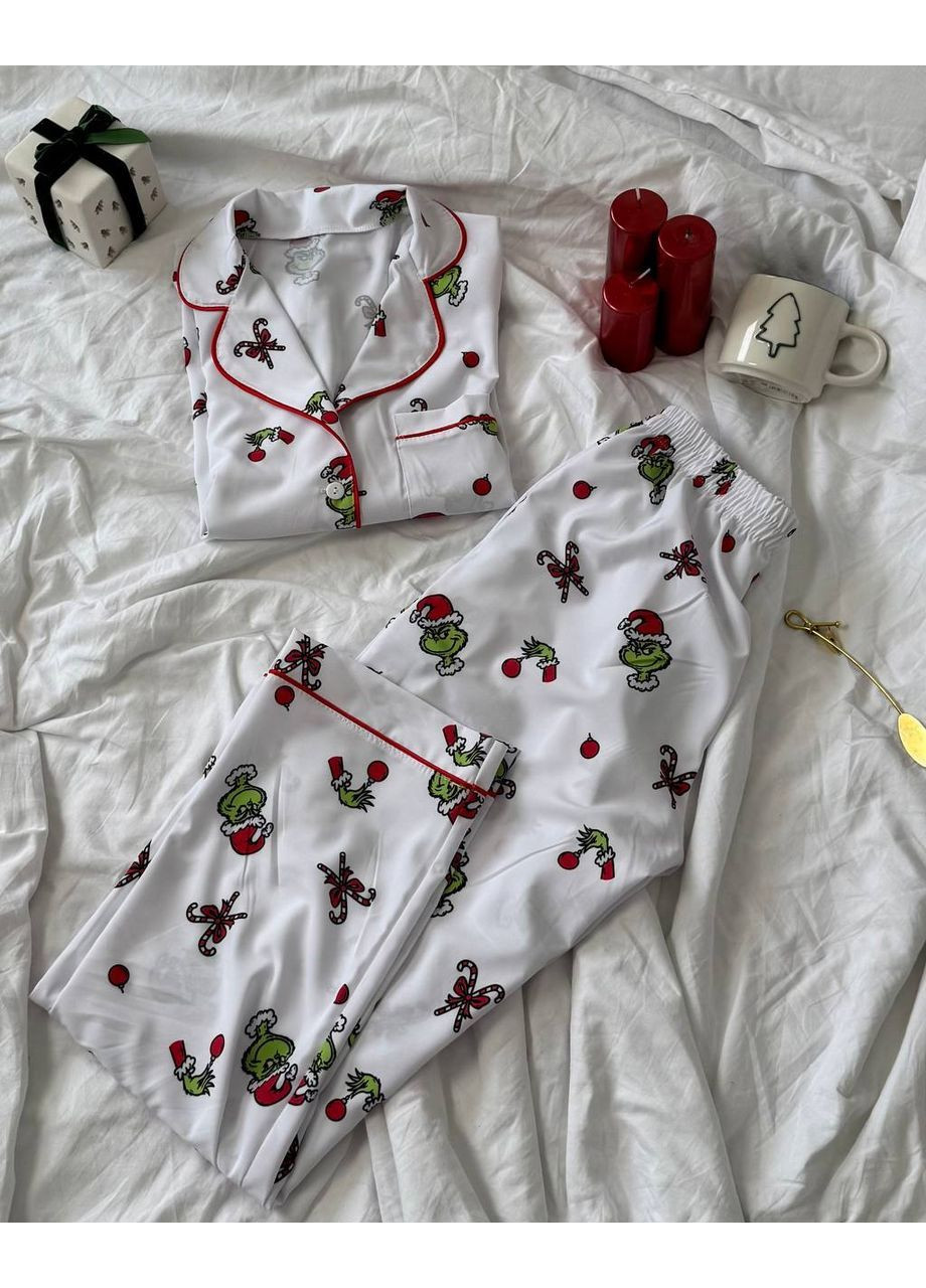 Белая всесезон женская пижама рубашка + брюки No Brand