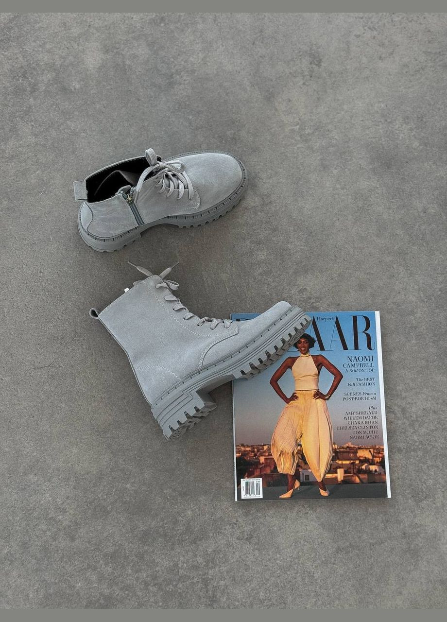 Осенние стильные женские ботинки No Brand со шнуровкой из натуральной замши