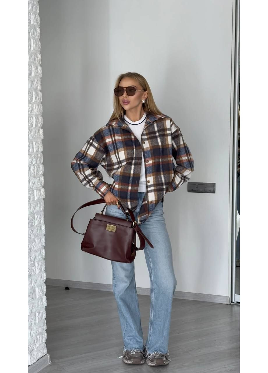 Коричневая кэжуал рубашка в клетку MonCher с длинным рукавом