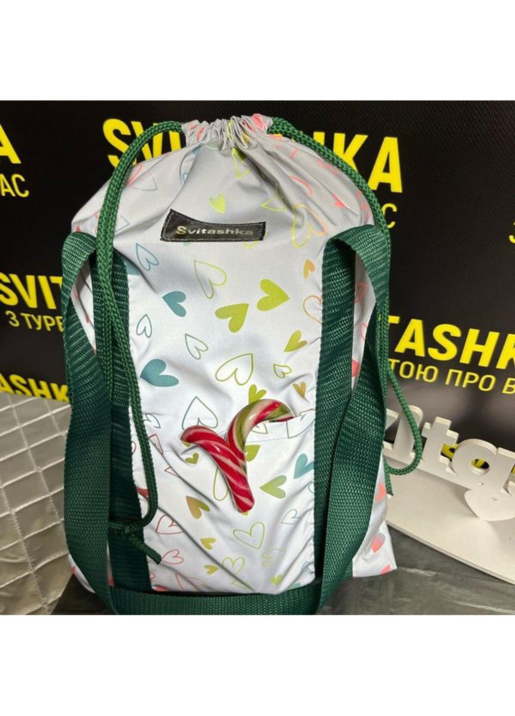 Светоотражающая сумка шоппер Svitashka Неоновое Сердце на завязках Карманы No Brand (335051166)