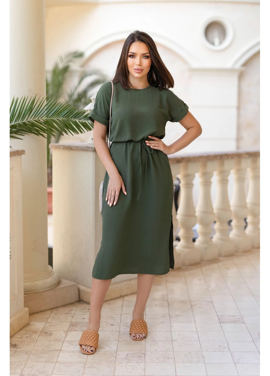 Оливкова (хакі) жіноча сукня міді зі шнурком Fashion