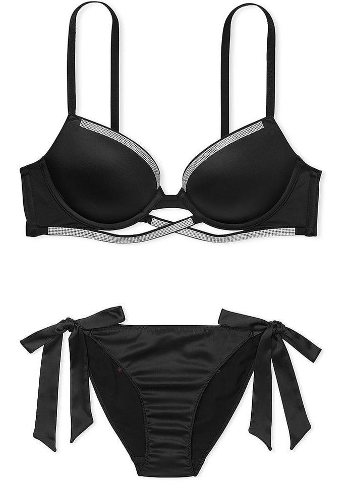 Черный комплект женского белья very sexy shine black (лиф 36c + трусики cheeky m) Victoria's Secret