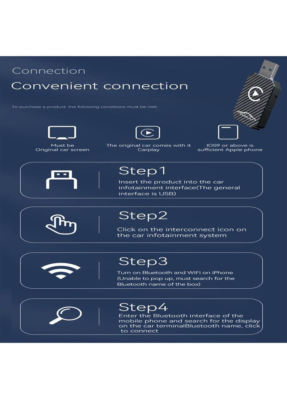 Беспроводной адаптер CarPlay XIXIXIAXIA Q1M конвертация из проводного Карплей Plug & Play USB-C iOS 12+ черный No Brand (340704731)