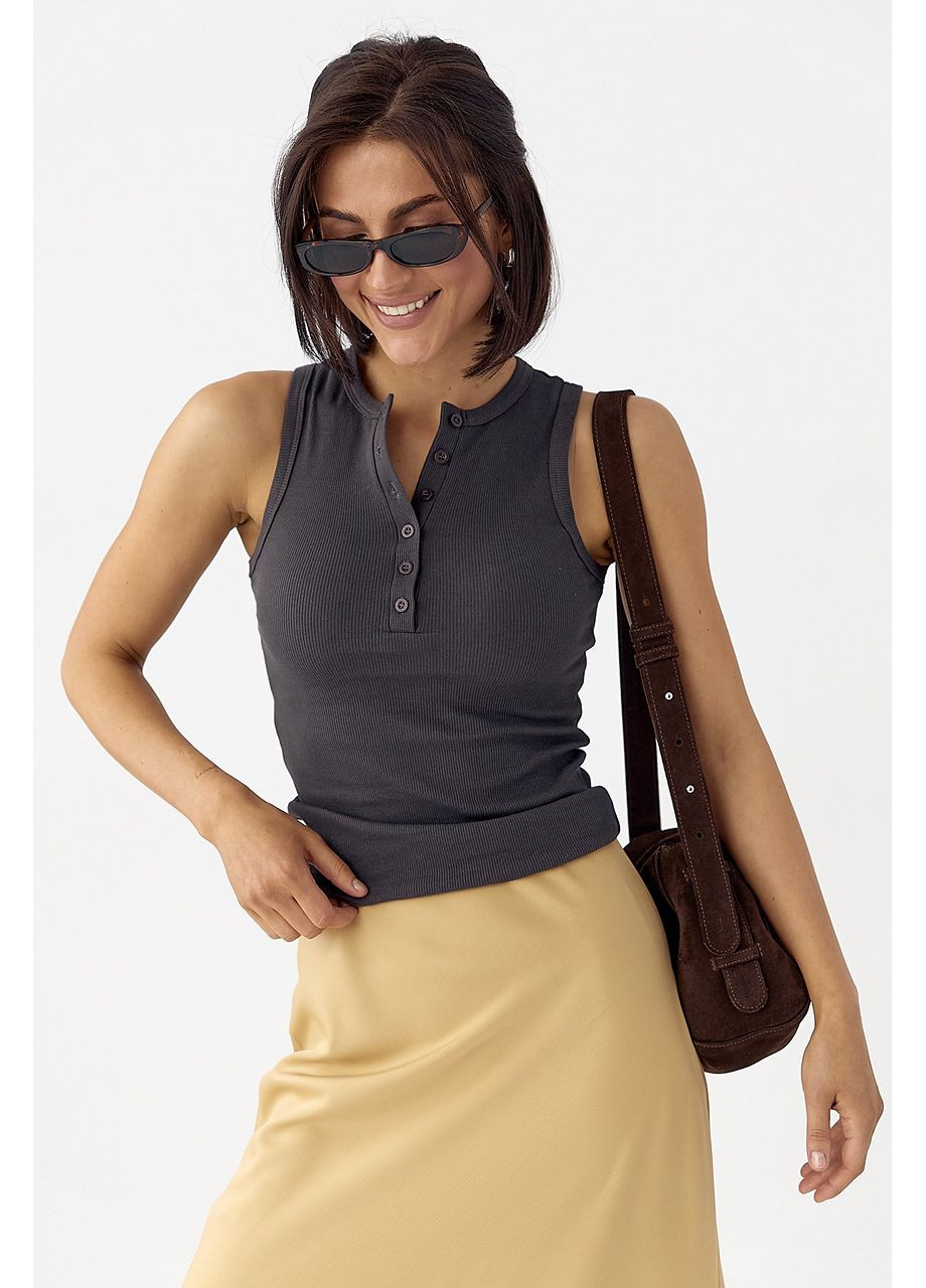 Майка в рубчик на пуговицах - коричневый цвет Lurex — 330988744