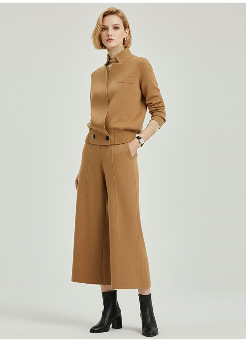 Жіночий осінній трикотажний брючний костюм Темно-бежевий Number Nine (363261718)