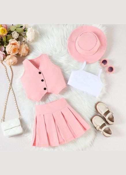 Комбінований демісезонний літній костюм для маленької модниці колір рожевий 10845 No Brand
