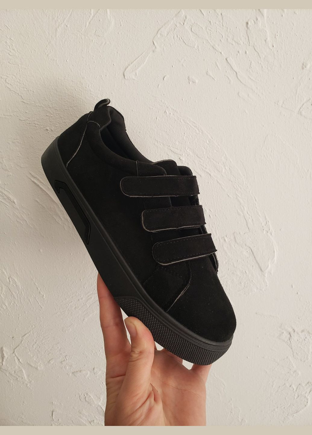 Черные кеды женские черные на липучках AESD