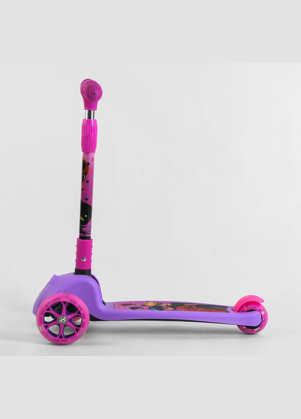 Детский самокат 80277. Подсветка колёс и диска, складной руль,3 PU колеса. Розовый Best Scooter (282954559)