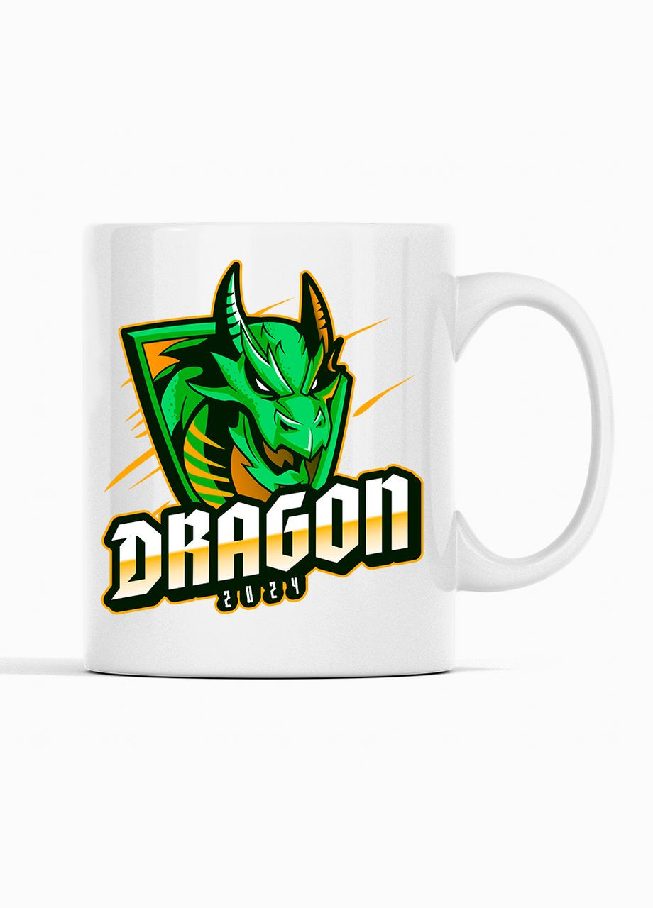 Білий кухоль (чашка) з новорічним принтом "Dragon 2024. Дракон 2024. Year of the dragon. Рік дракона" Push IT Кавун Чашка (316112350)