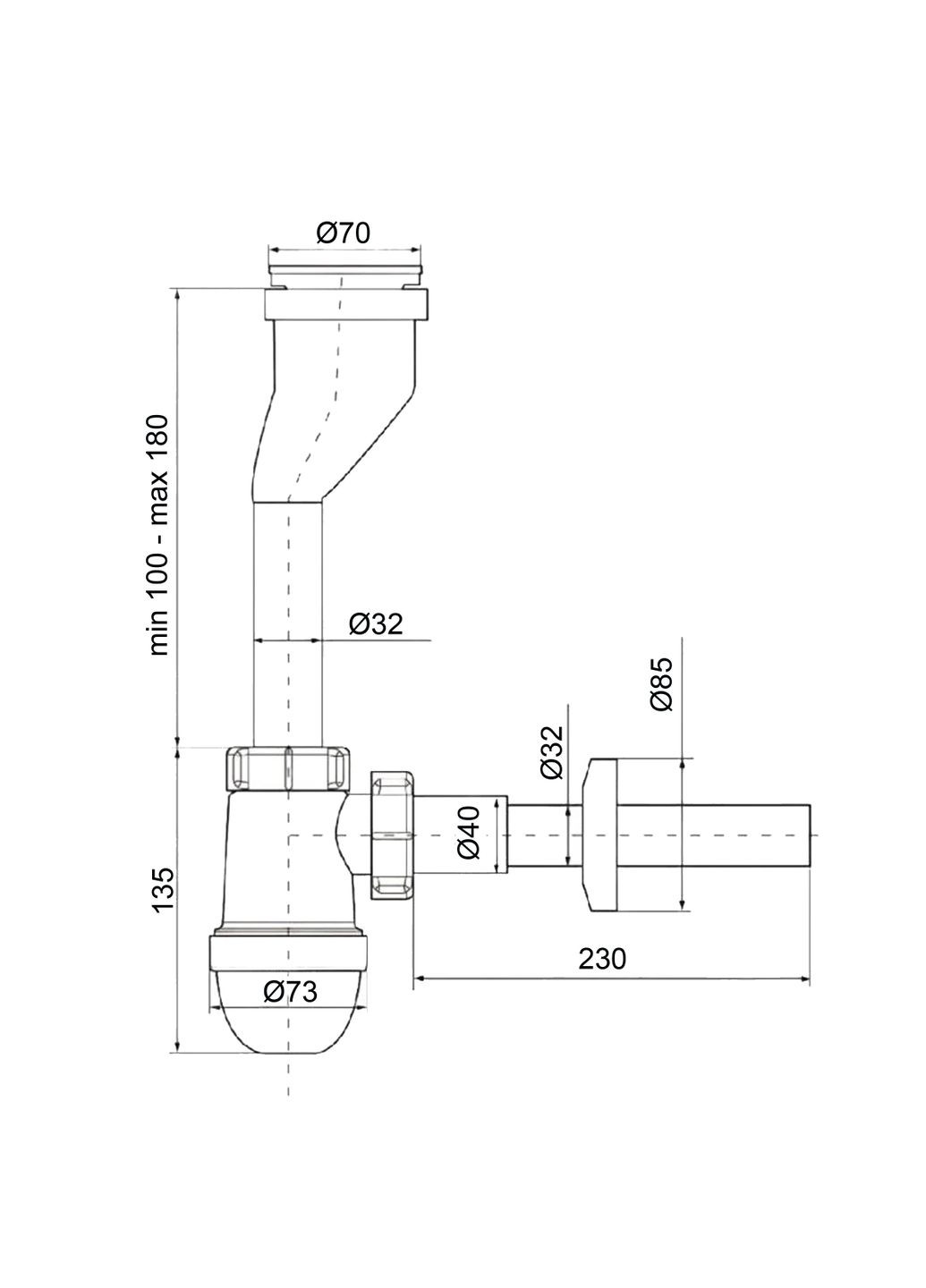 Сифон для писсуара с трубкой 40/32*200, розетками 32 и 40 OPTI-19708 optimum (369502728)
