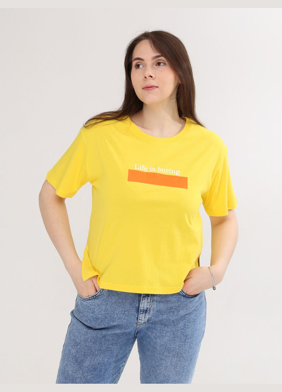 Женская футболка желтая прямая с надписью Whitney Пряма - (294755959)